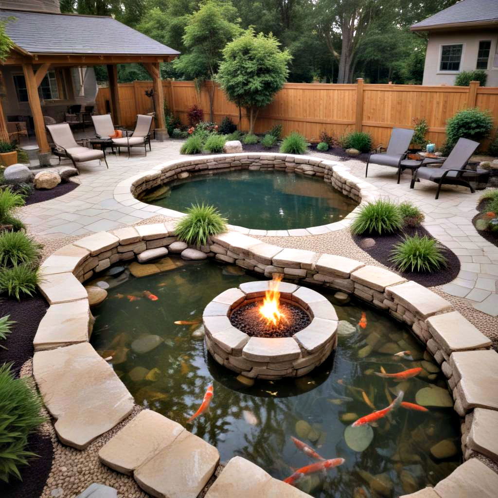 Koi Pond with a Fire Pit