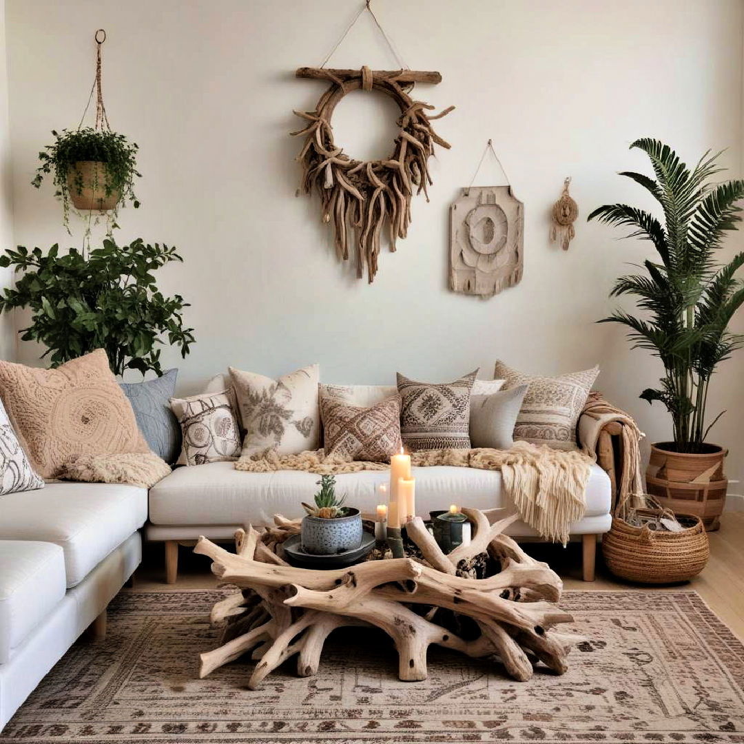 arrange driftwood decor