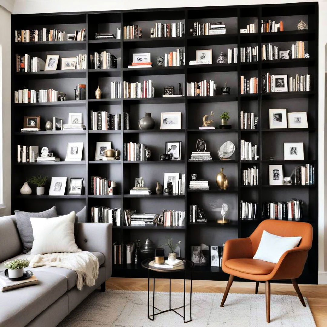 black bookshelves