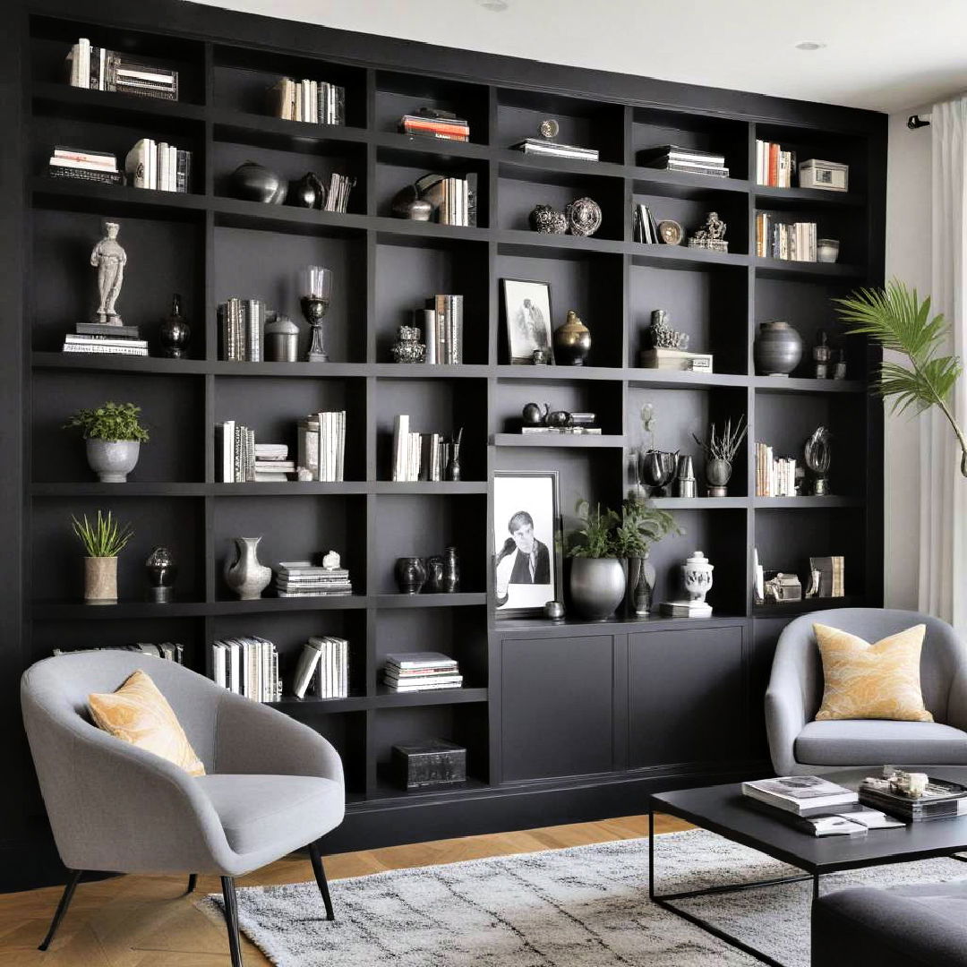 black built in shelves