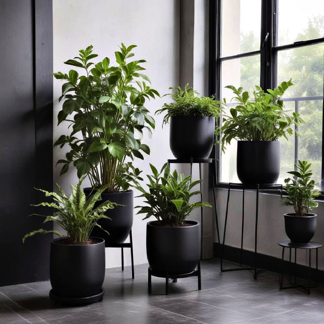 black plant pots