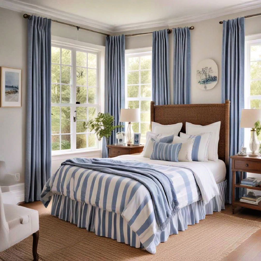 blue and white striped curtains