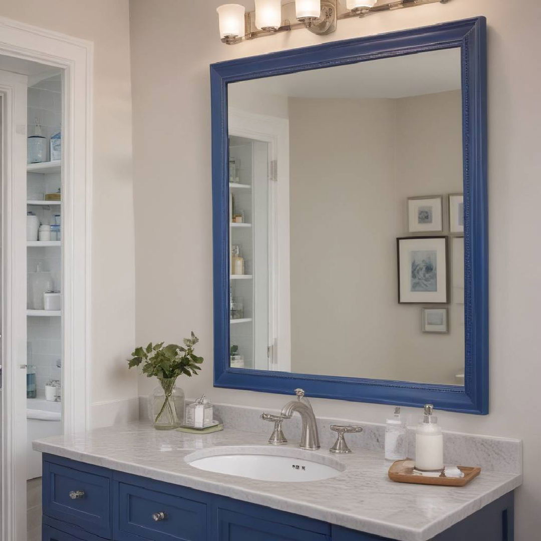 blue framed mirror