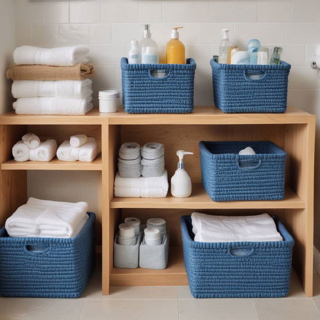 blue storage baskets