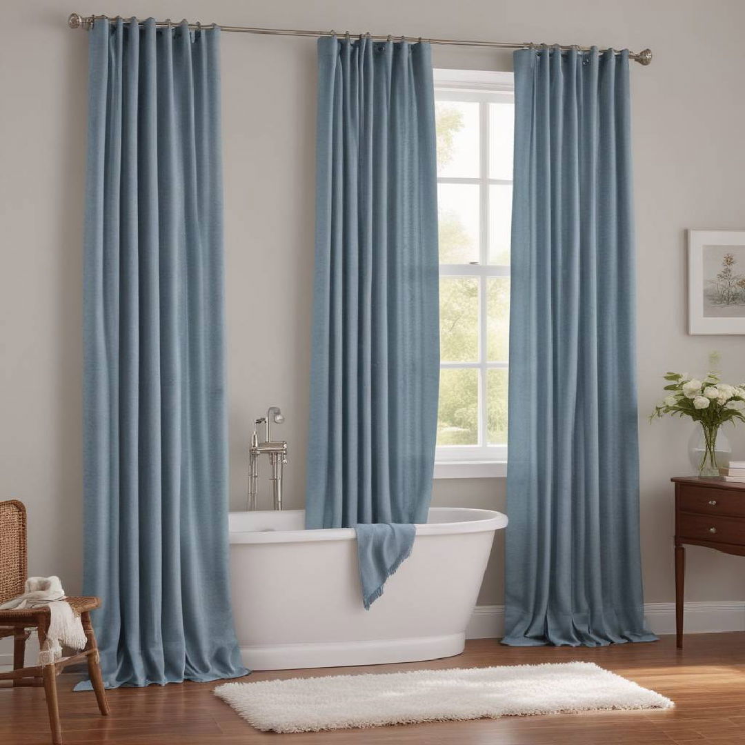 blue window curtains