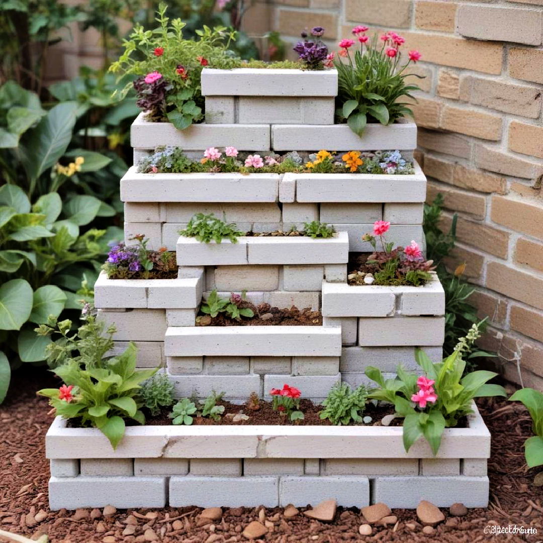 cinder block fairy garden