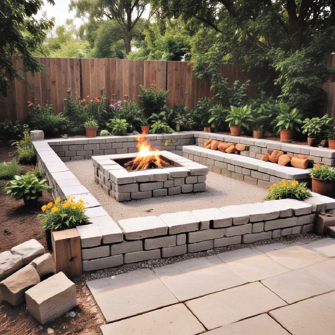 cinder block fire pit garden