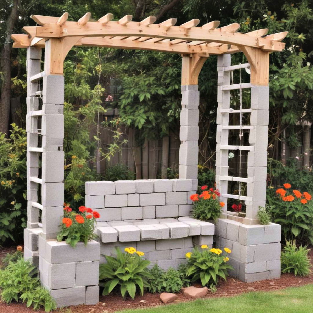 cinder block garden arbor