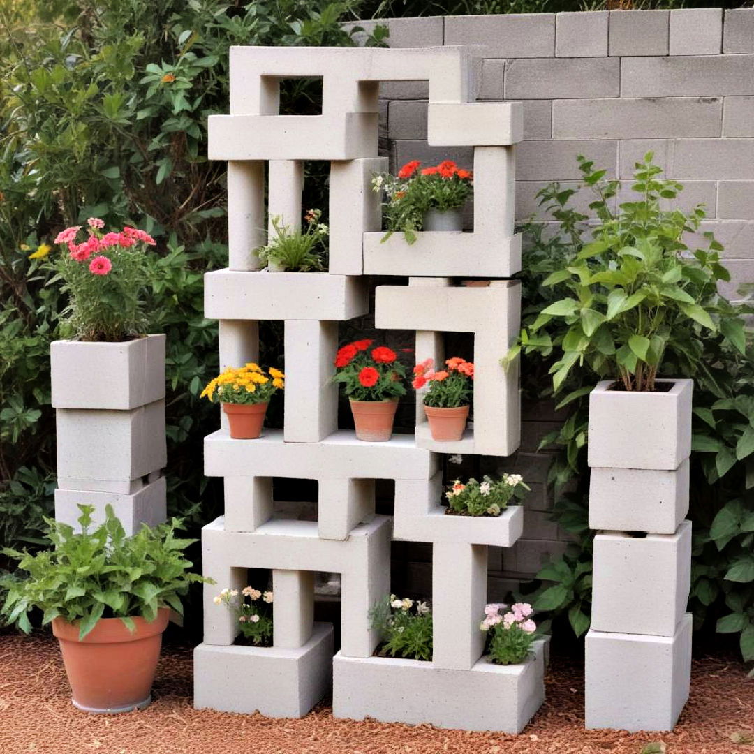 cinder block garden art display