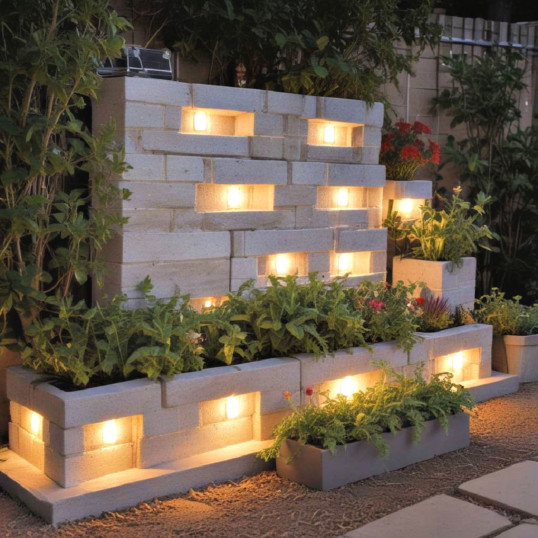 cinder block garden lighting