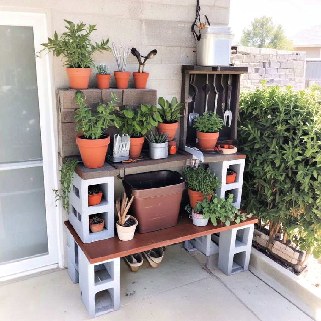 cinder block potting station