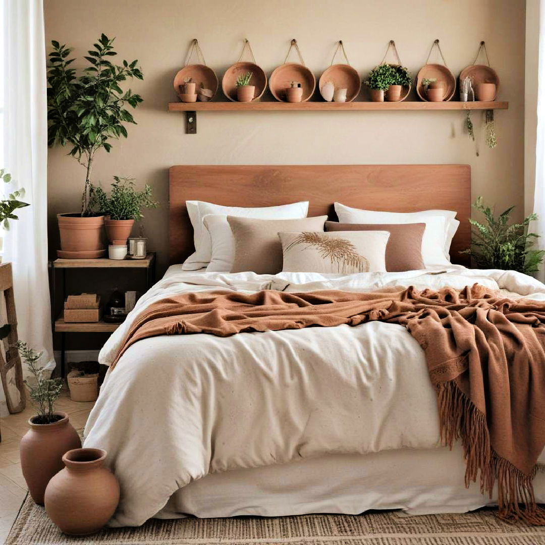 clay décor earthy bedroom