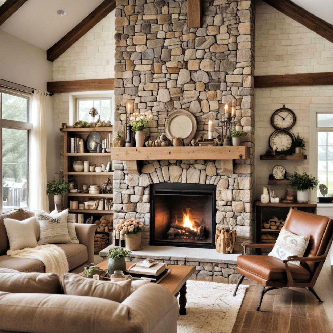 cozy stone fireplace