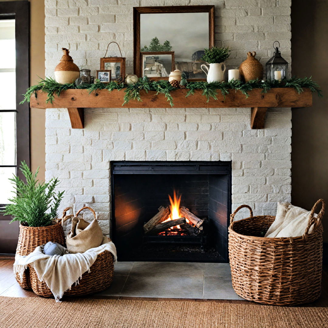 farmhouse coziness with woven baskets