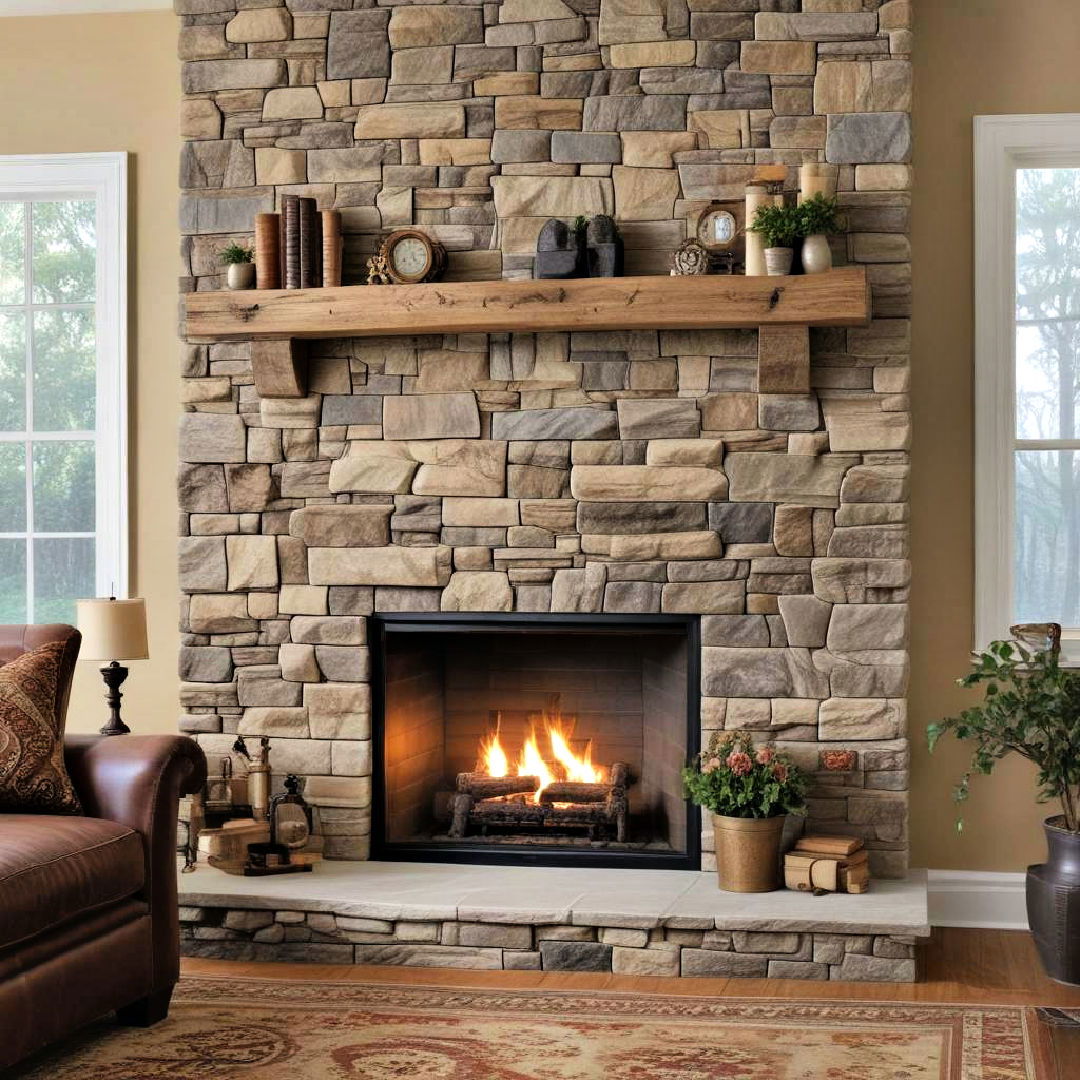 faux stone fireplace surround