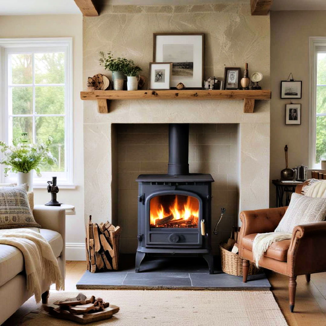 feature a wood burning stove