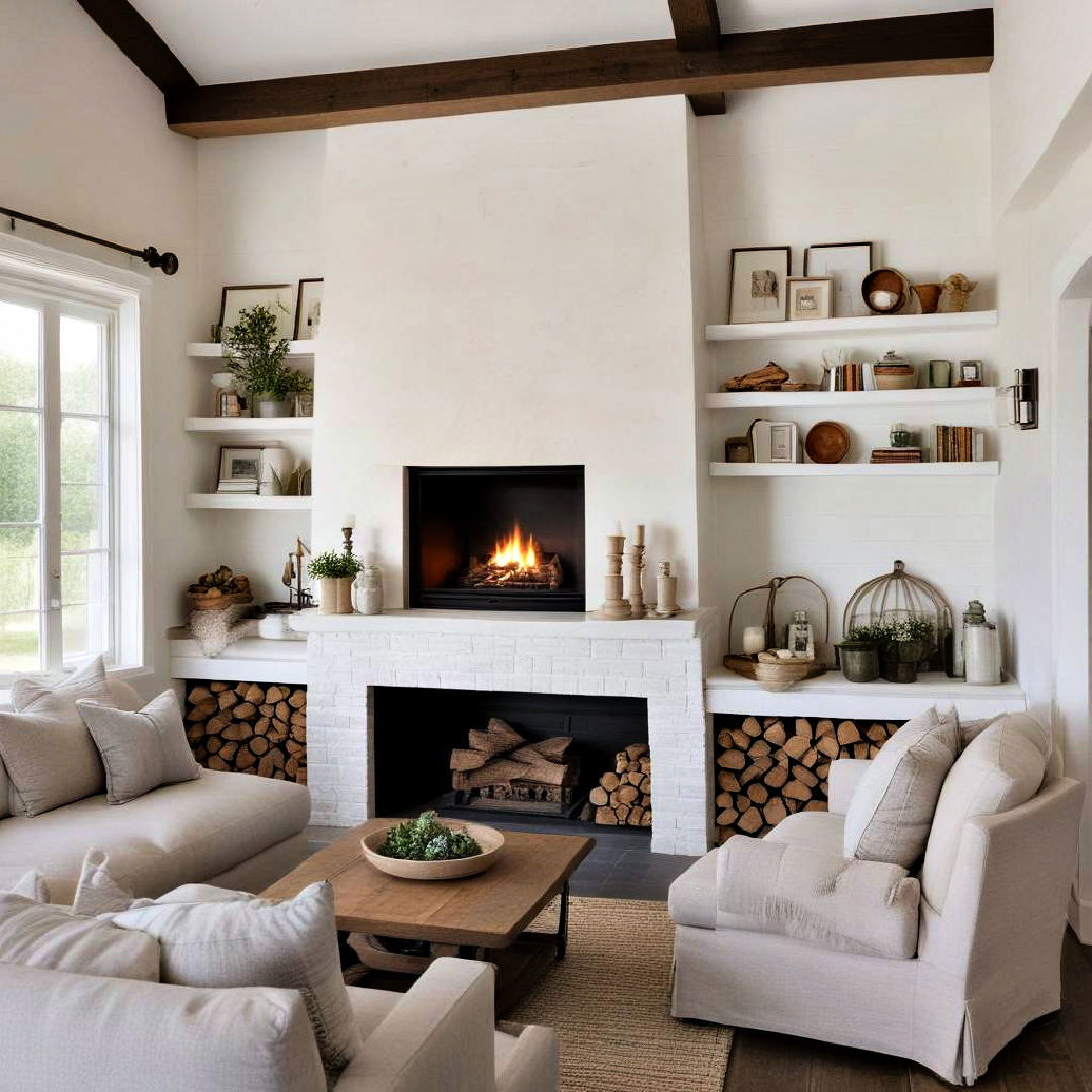 fireplace with built in seating