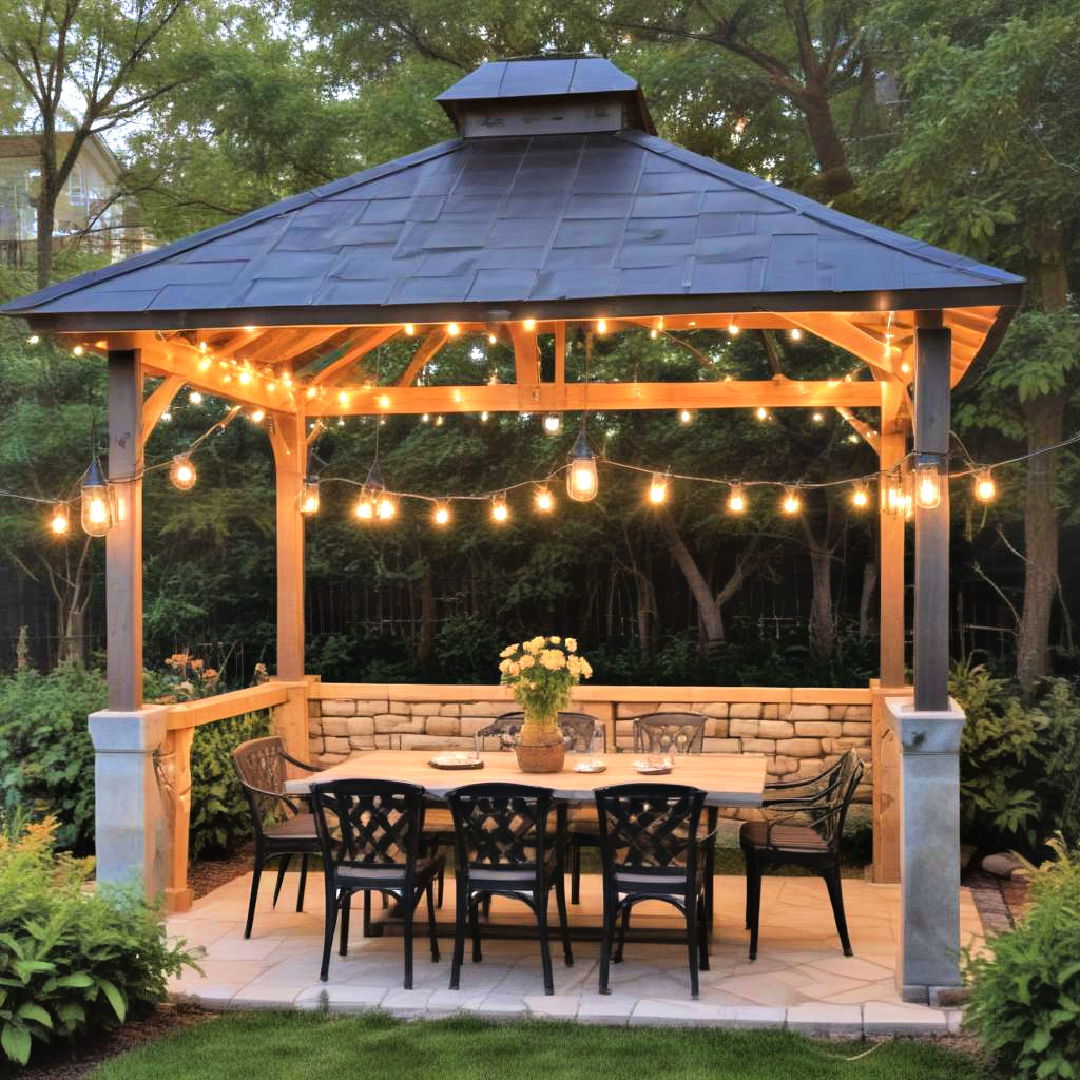 garden pavilion with bistro lights