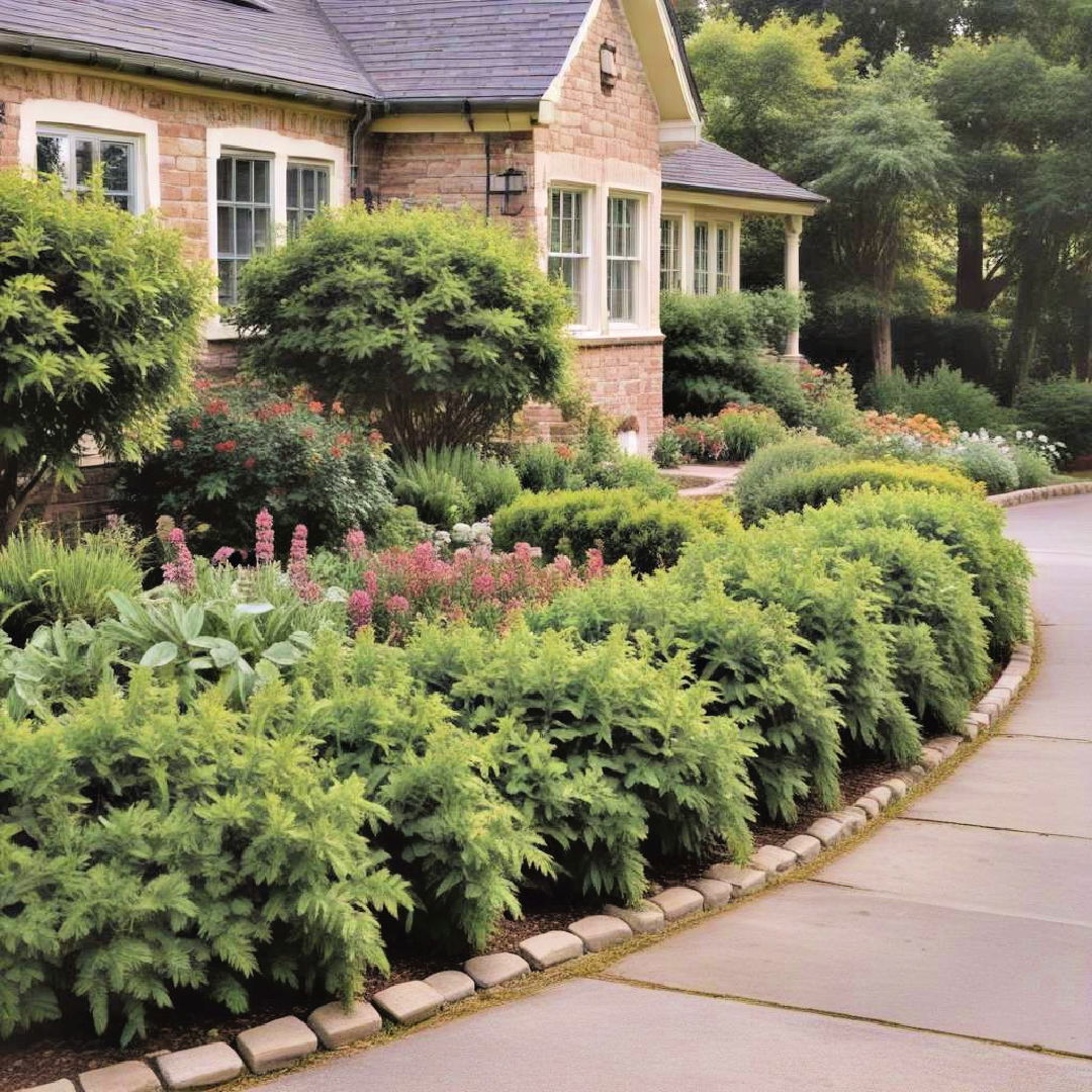 green borders driveway landscape