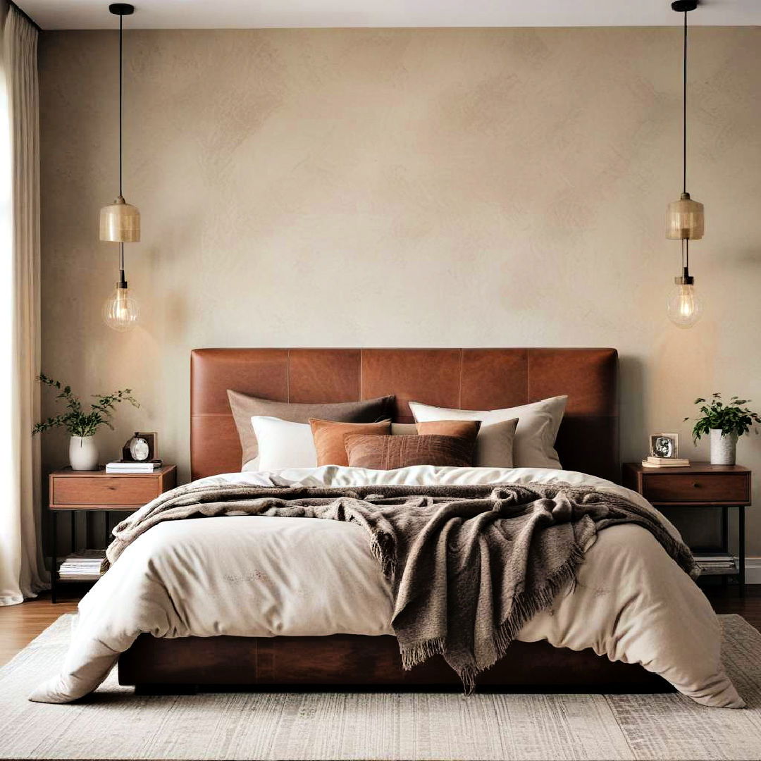 leather accents earthy bedroom