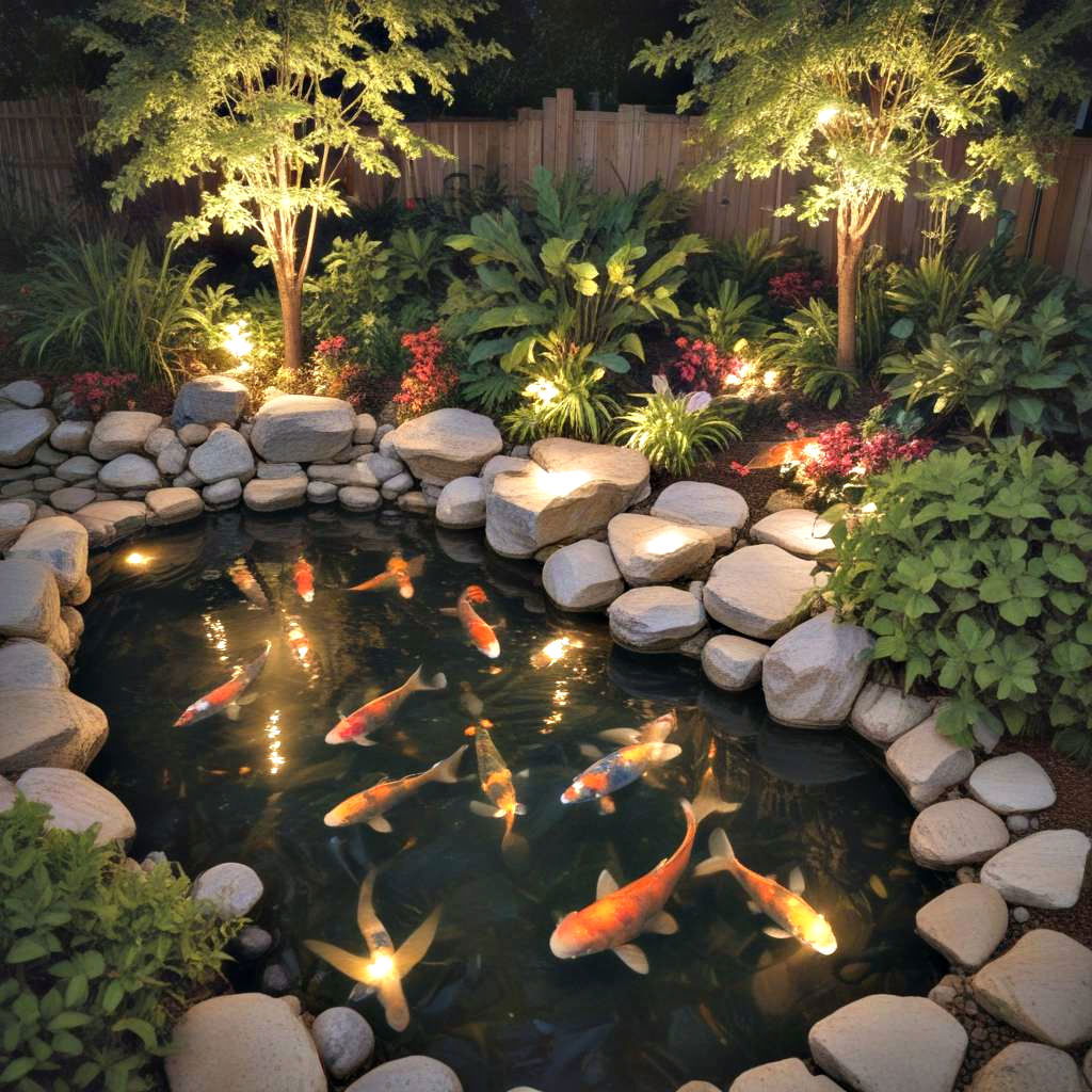 lighting effects koi pond