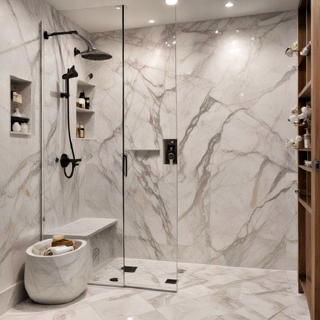 marble tiled shower walls