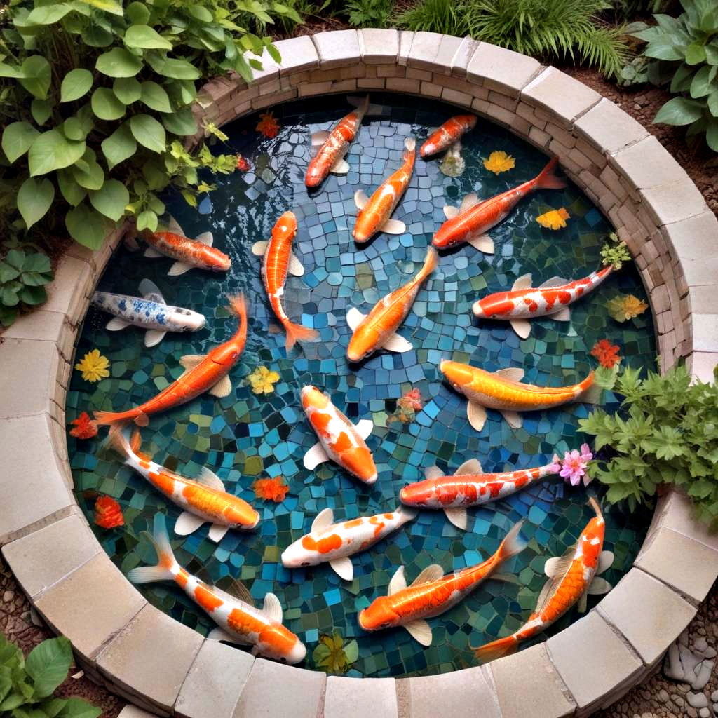 mosaic tiled koi pond