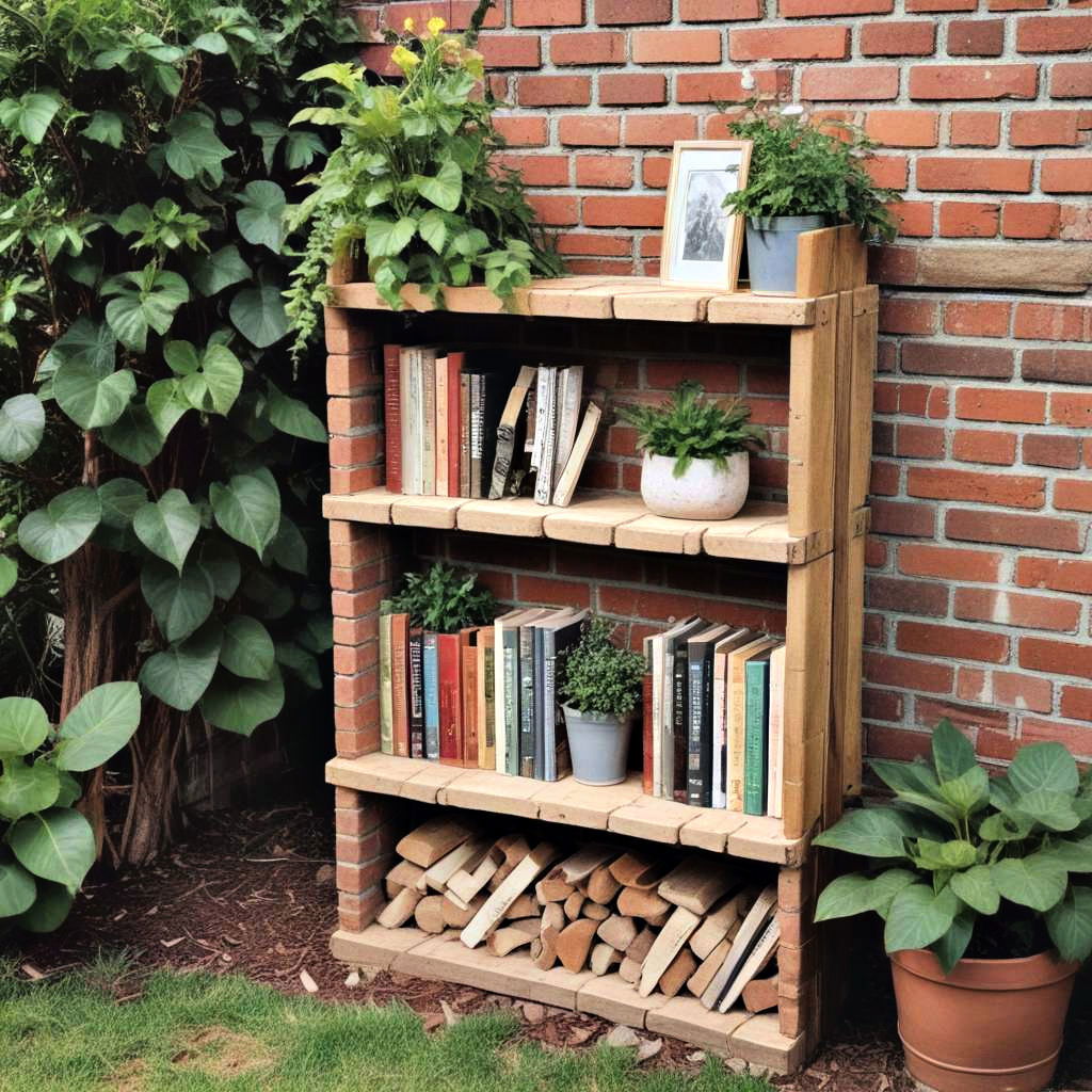 repurposed brick bookshelf