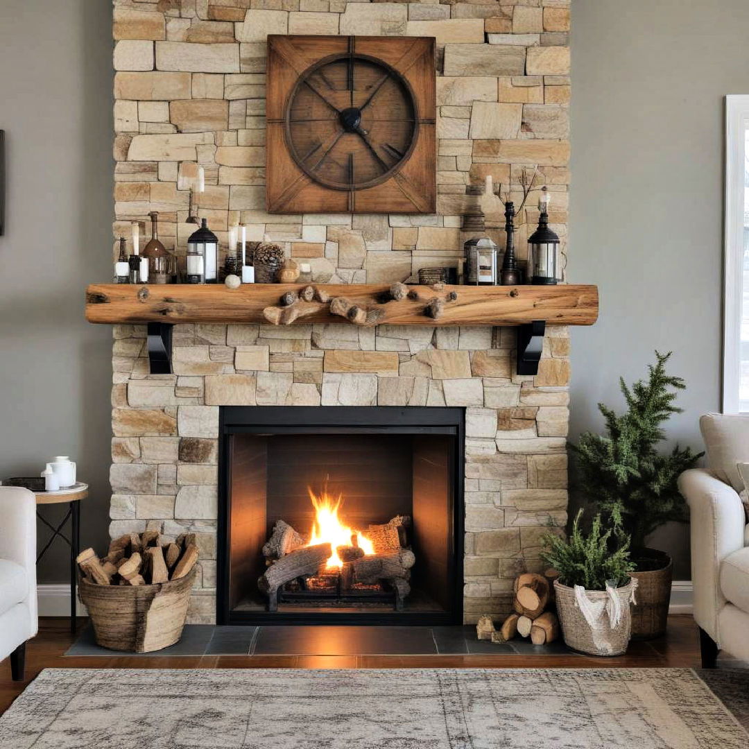 rustic log mantel