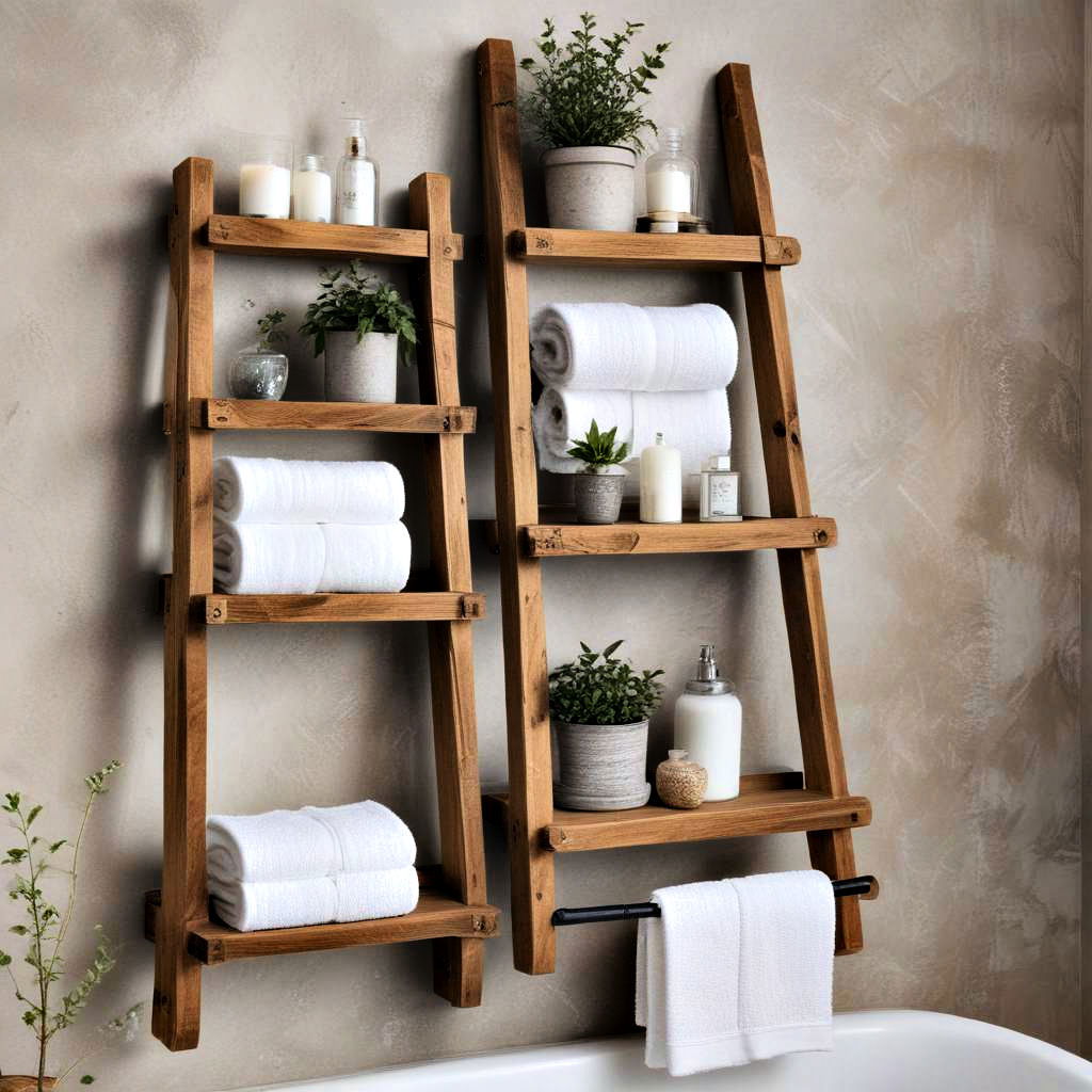 rustic wooden ladder shelf