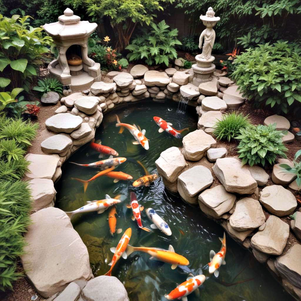 sculpture centric koi pond