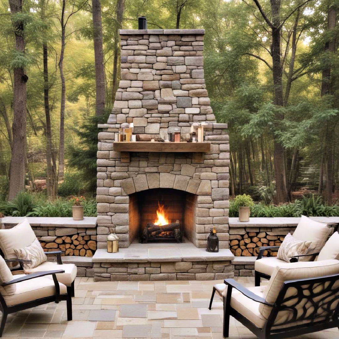 stone built in fireplace