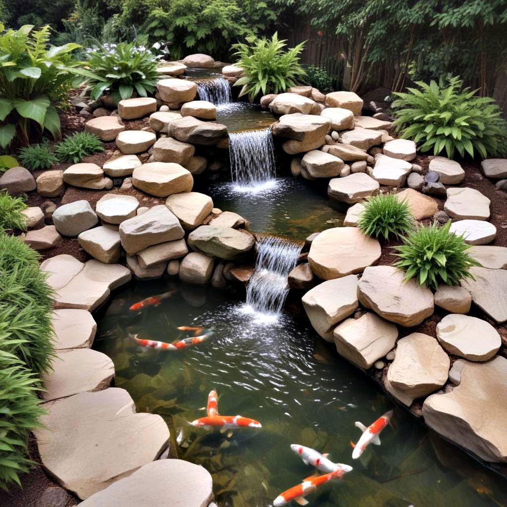 tiered waterfall koi pond