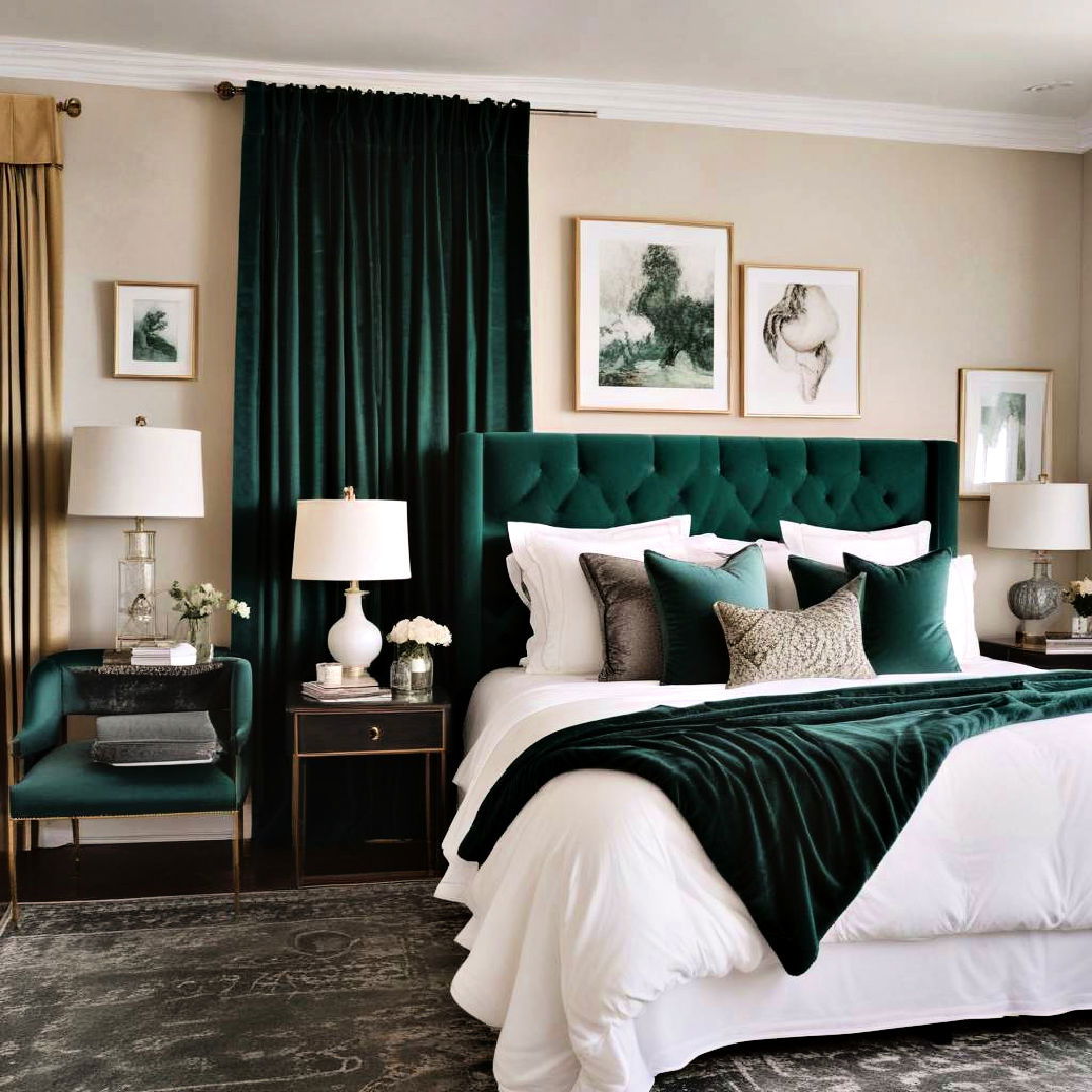 velvet textures green bedroom