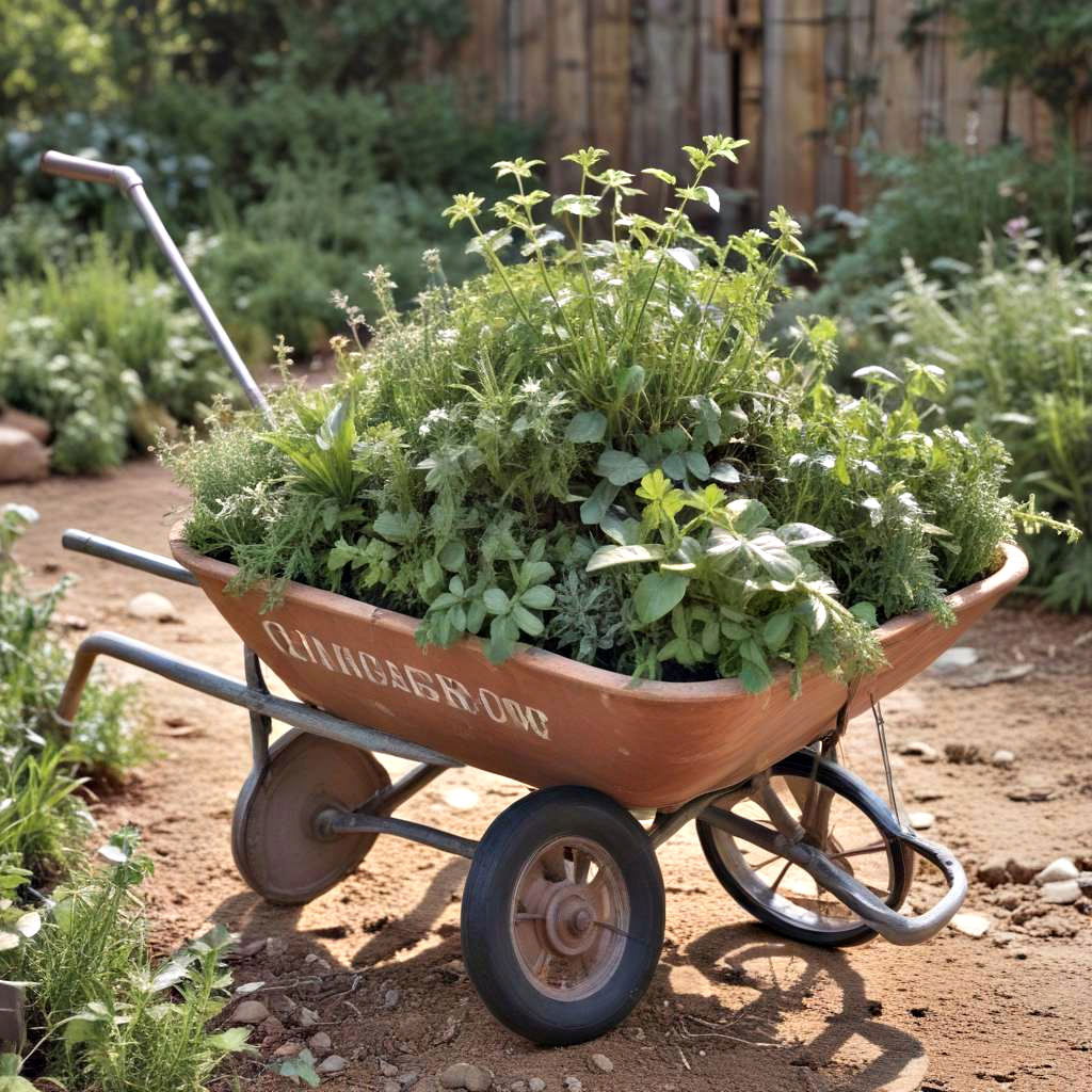 wheelbarrow herb garden