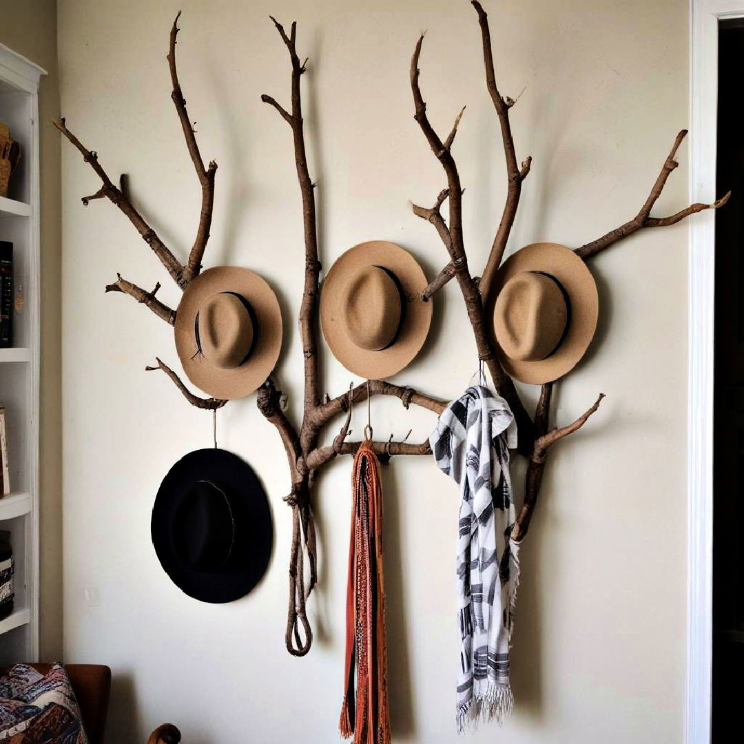 DIY branch hat rack