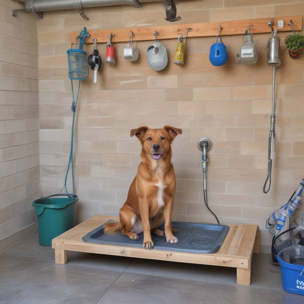 DIY dog washing station in garage