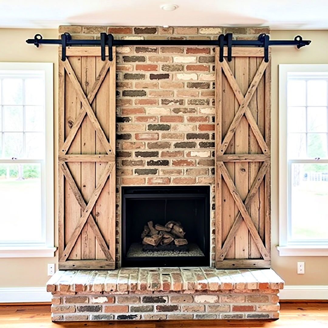 Farmhouse Inspired Fireplace with Barn Doors