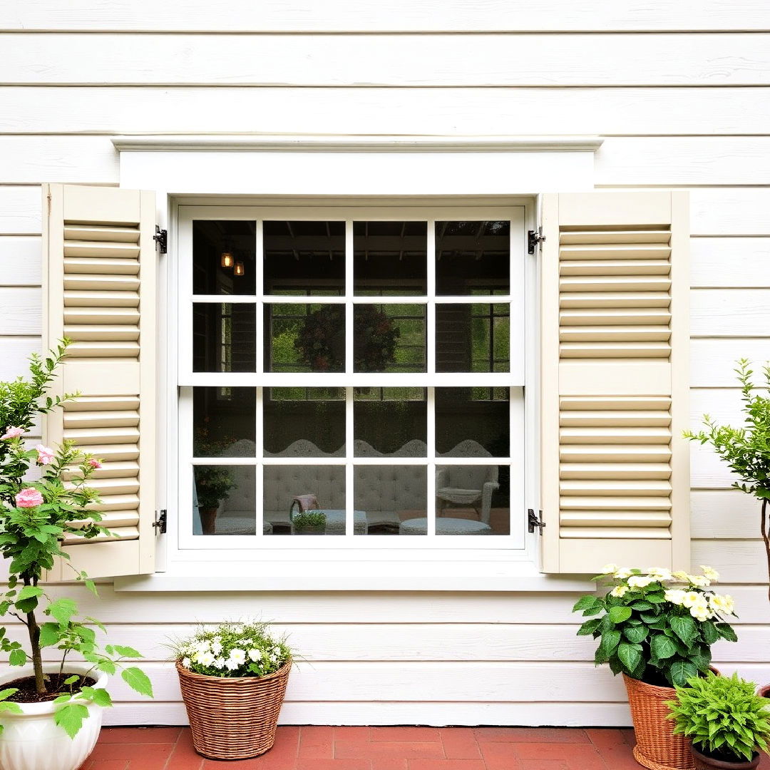 add wooden shutters for cottage style windows