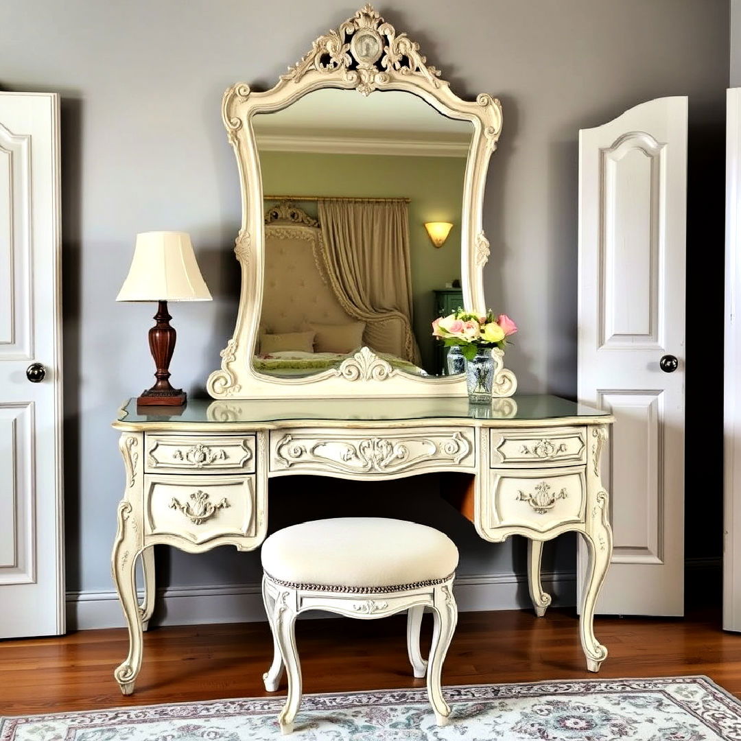 antique dressing table with a mirror