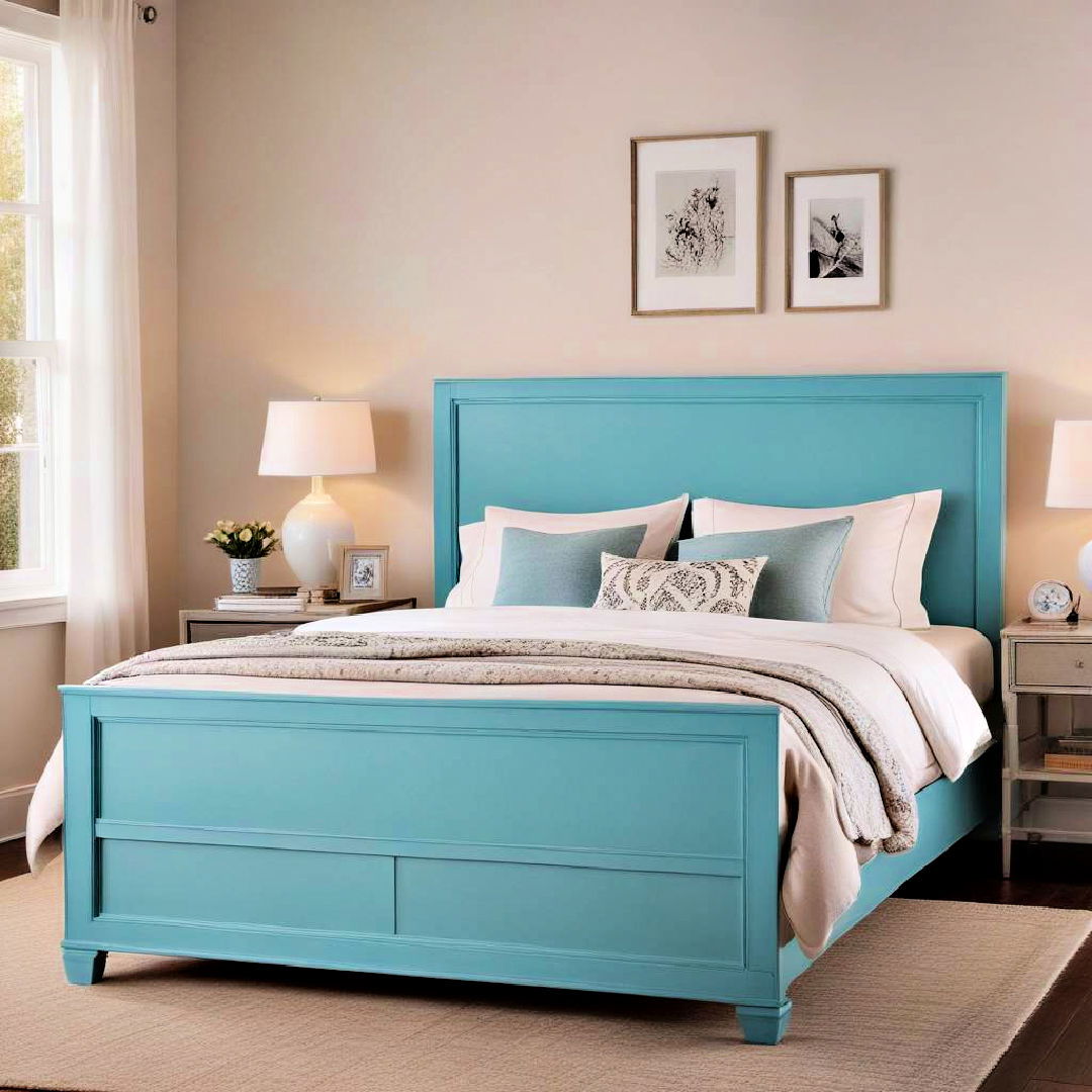 aqua blue bed frame for a bold statement