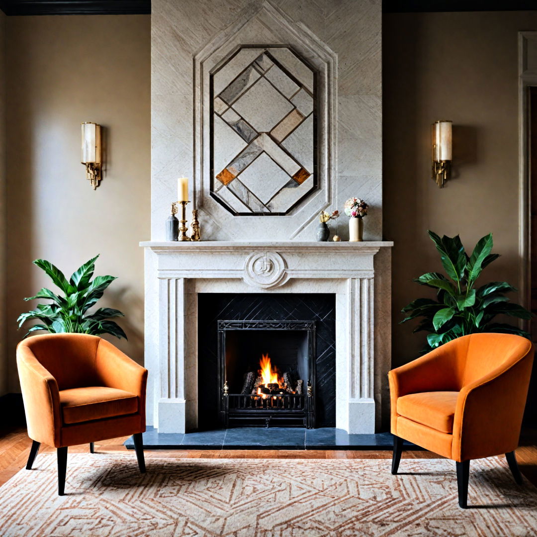 art deco stone fireplace