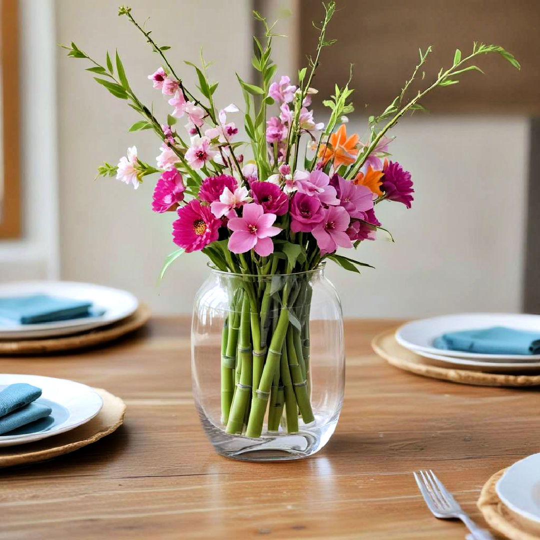 bamboo and flower arrangement