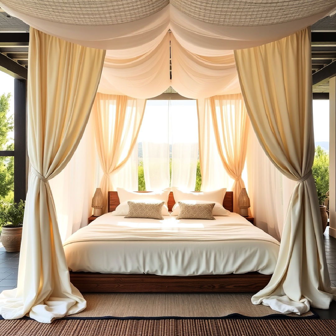 bed with outdoor curtains