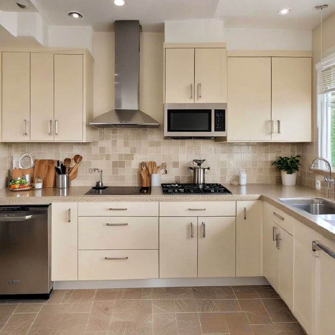 beige and stainless steel appliances