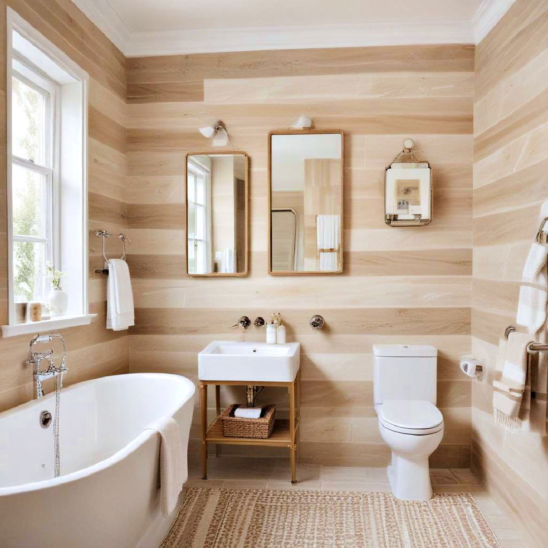 beige and white striped walls