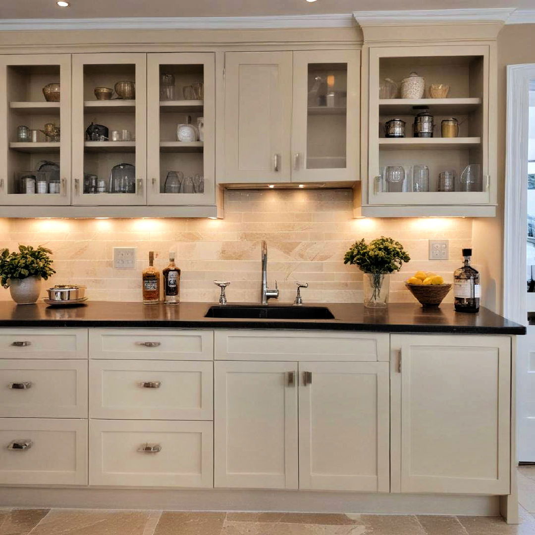 beige cabinets with under cabinet lighting