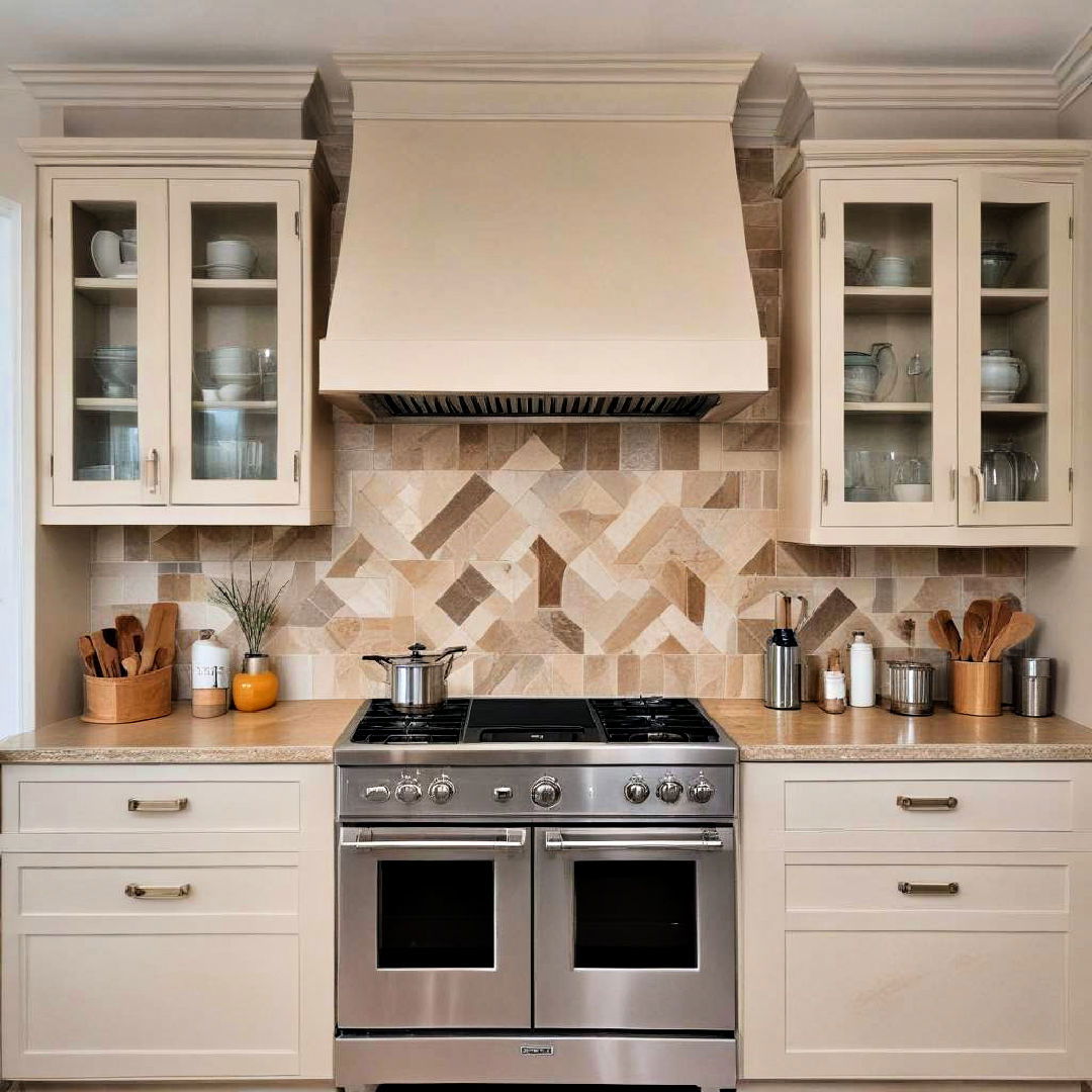 beige cabinets with unique backsplashes