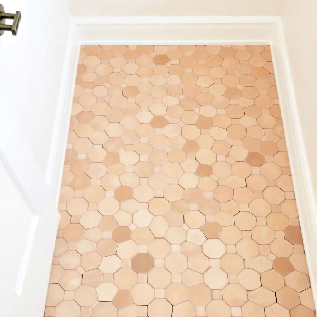 beige hexagonal floor tiles with white walls