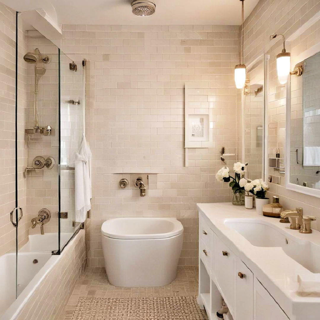 beige subway tiles with white accents